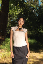 Load image into Gallery viewer, Mariposa Lace Bow Tee in Piped Cloud

