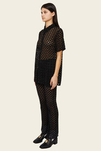 Harmony Checkered Mesh Button Down in Black