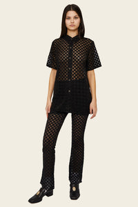 Harmony Checkered Mesh Button Down in Black