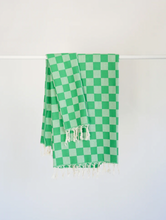 Load image into Gallery viewer, Checkered Turkish Bath Towel in Grass
