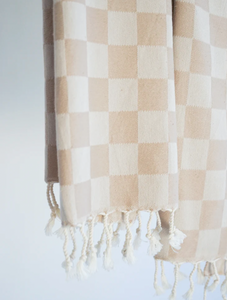 Checkered Turkish Bath Towel in Oat