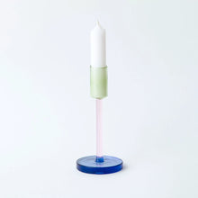Load image into Gallery viewer, Green Pink Tall Glass Candlestick
