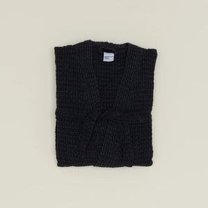 Black Simple Waffle Bathrobe