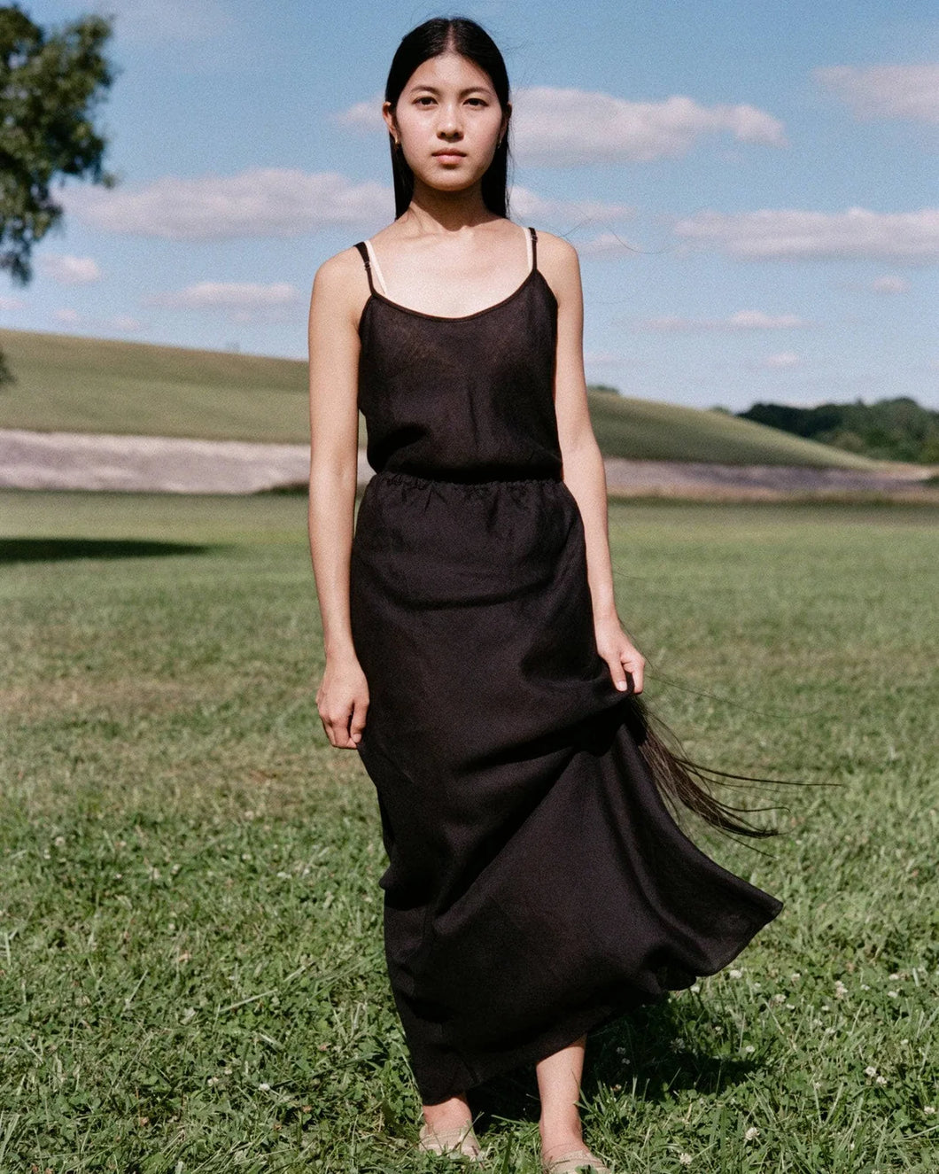 Black Dydine Linen Skirt