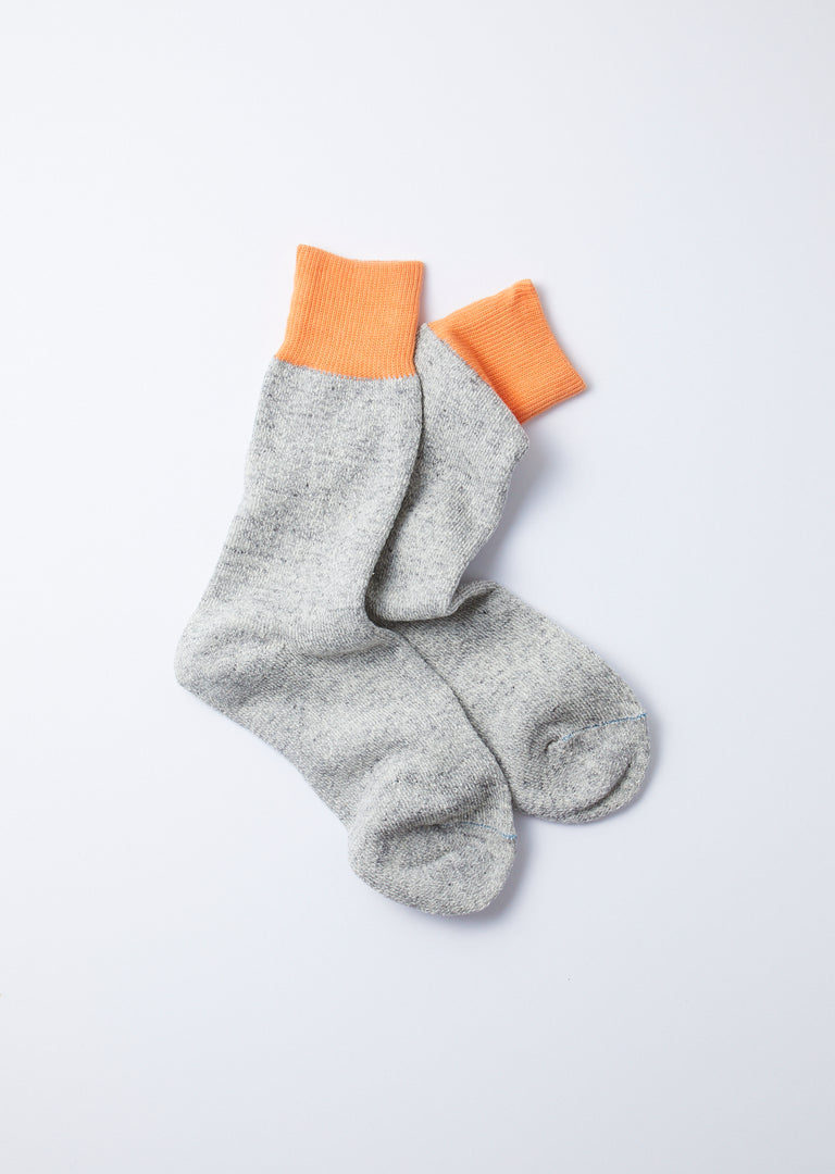 Orange Gray Double Face Crew Silk and Cotton Socks